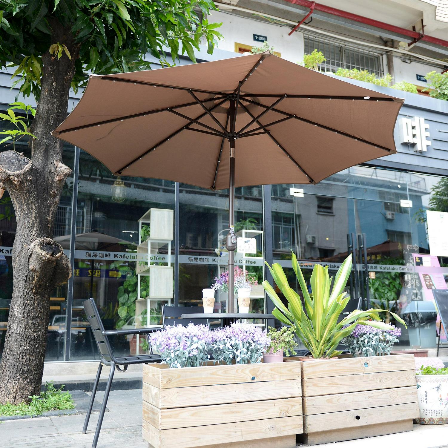 Villacera 9FT Outdoor Patio Umbrella with Solar Lights and Tilt, Brown - Image 6