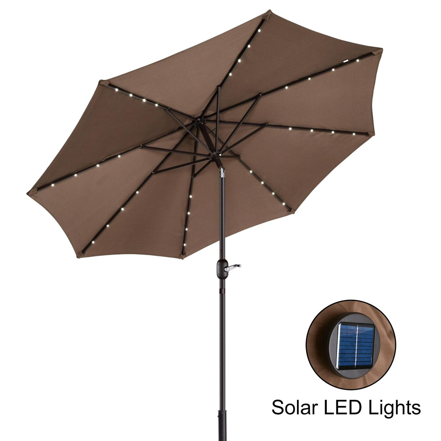 Villacera 9FT Outdoor Patio Umbrella with Solar Lights and Tilt, Brown - Image 4