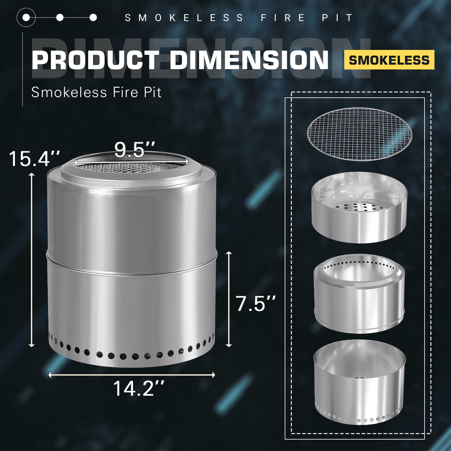 Vineego 15 inch Smokeless Fire Pit Outdoor Wood Burning Portable Fire Pit Stainless Steel with Standing Cover Backyard Patio Garden Picnic Camping Campfire - Image 7