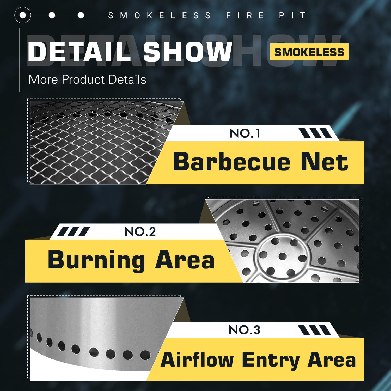 Vineego 15 inch Smokeless Fire Pit Outdoor Wood Burning Portable Fire Pit Stainless Steel with Standing Cover Backyard Patio Garden Picnic Camping Campfire - Image 3