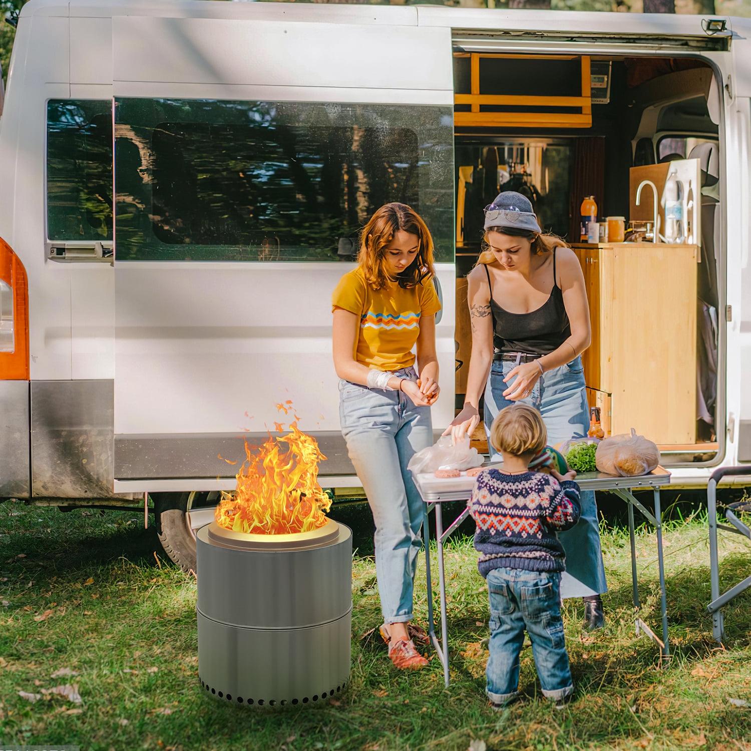 Vineego 15 inch Smokeless Fire Pit Outdoor Wood Burning Portable Fire Pit Stainless Steel with Standing Cover Backyard Patio Garden Picnic Camping Campfire - Image 6