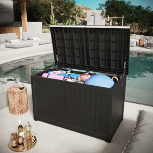Vineego 230 Gallon Resin Deck Box Large Outdoor Storage for Patio Furniture, Garden Tools, Pool Supplies, Weatherproof and UV Resistant, Dark Black