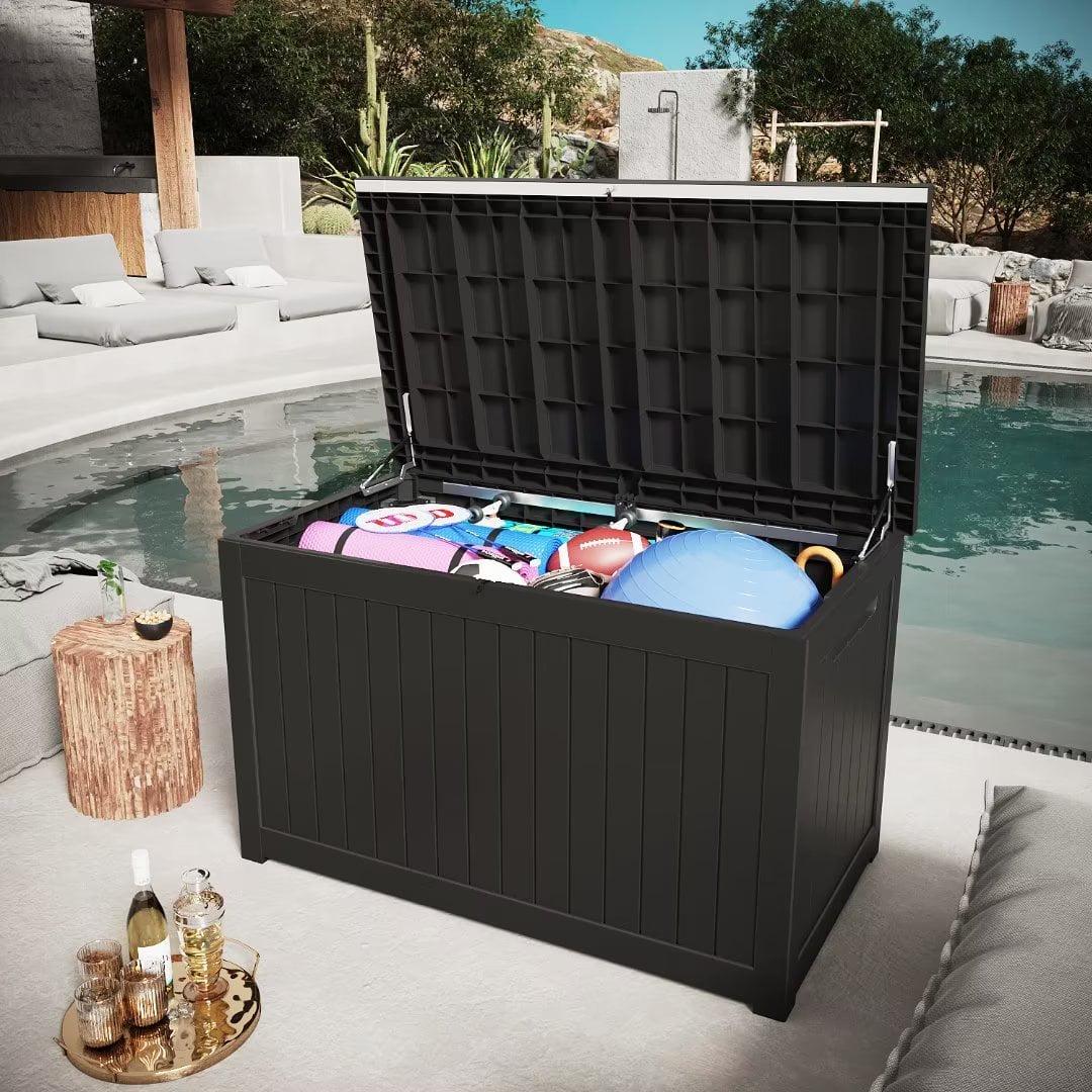 Vineego 230 Gallon Resin Deck Box Large Outdoor Storage for Patio Furniture, Garden Tools, Pool Supplies, Weatherproof and UV Resistant, Dark Black