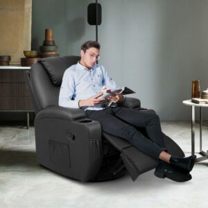 Vineego 360° Swivel PU Leather Chair with Massage Function Adjustable Home Theater Single Recliner,Black