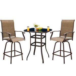 Vineego 3PCS Textilene Swivel Bar Sets, High Bistro Sets,2 Bar Stools and Bar Table