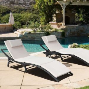 Vineego Steel Foldable and Cushioned Outdoor Chaise Lounge - Set of 3, Black