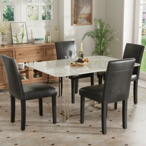 Vineego 4-Piece Dining Chairs,Side PU Cushion Chairs with Waterproof Surface and Wood Legs,Black