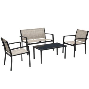 Vineego 4 Pieces Patio Furniture Outdoor furniture Modern Conversation Set Black Bistro Set, Beige, Steel