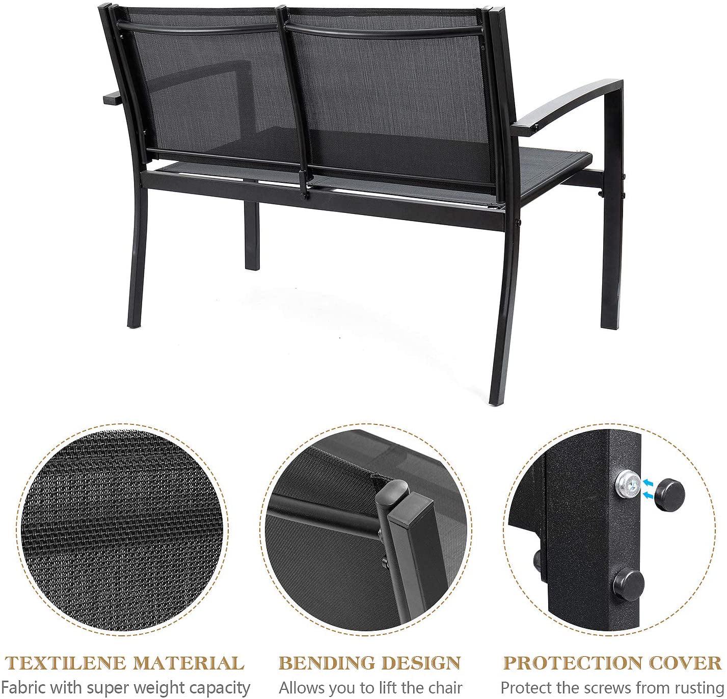 Vineego 4 Pieces Patio Furniture Outdoor furniture Outdoor Patio Furniture Set Textilene Bistro Set Modern Conversation Set Black Bistro Set with Loveseat Tea Table for Home, Lawn and Balcony (Black) - Image 2