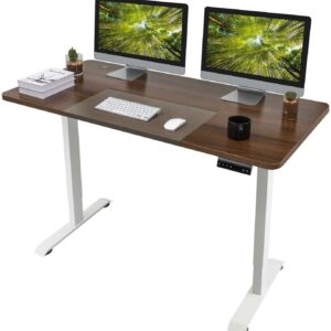 Vineego Electric Standing Desk Height Adjustable Office Desk with 55” x 27.5” Tabletop Home Office Workstation, Walnut Finish