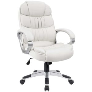 Vineego High Back Executive Chair PU Leather Business Manager’s Office Chair Adjustable Ergonomic Swivel Desk Chair with Lumbar Support and Armrest, White