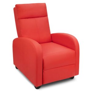Vineego Home Theater Recliner with Padded Seat and Backrest, Red Faux Leather