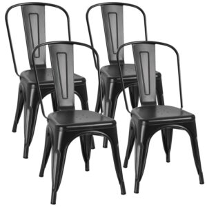 Vineego Steel Metal Outdoor Dining Chairs -Set of 4, Black