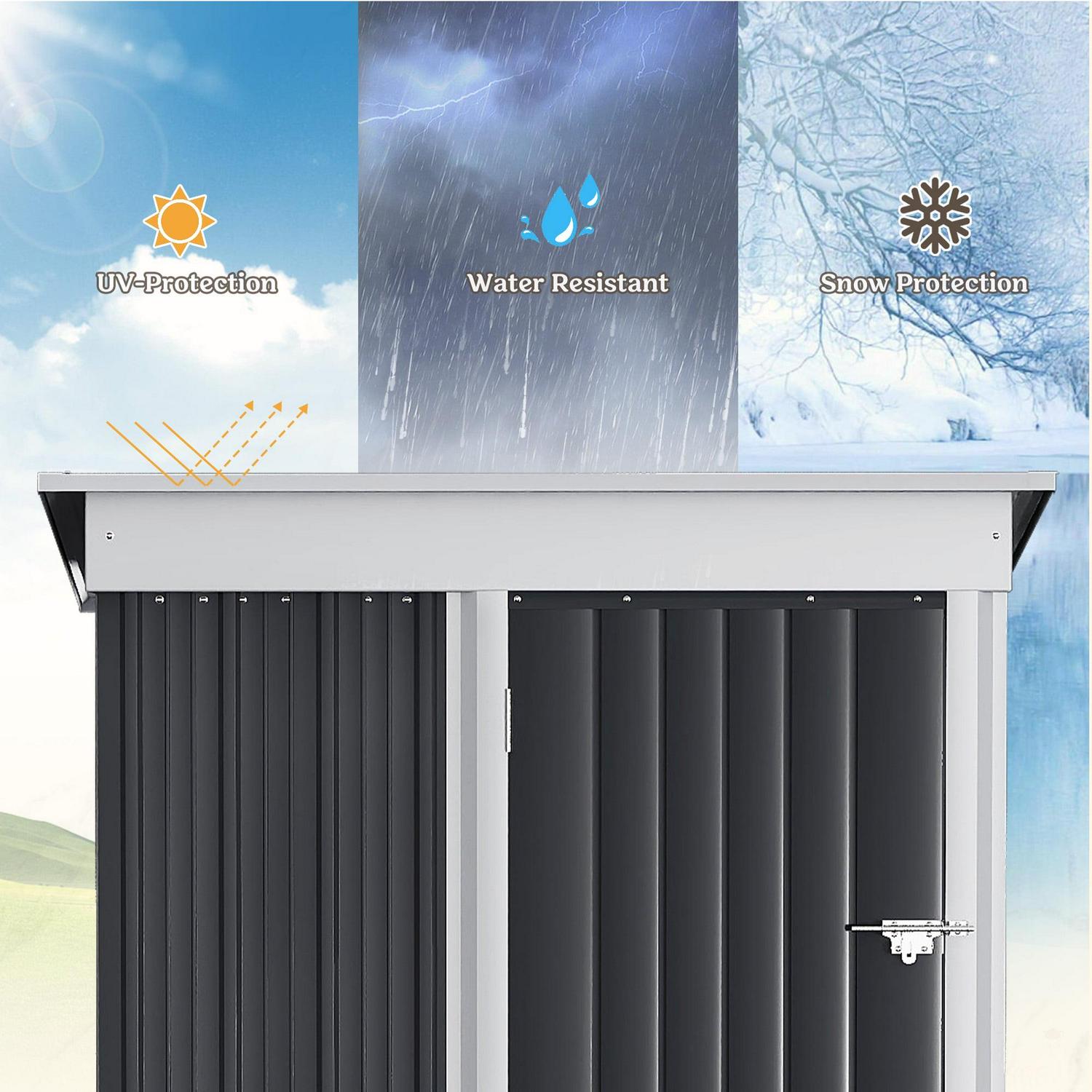 Vineego Metal Outdoor Storage Shed with Door & Lock, 5' x 3', Gray - Image 4