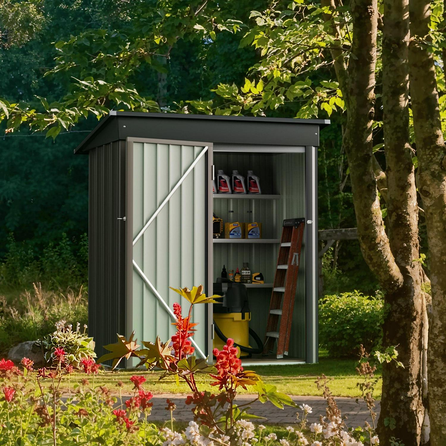 Vineego Metal Outdoor Storage Shed 5FT x 3FT, Steel Utility Tool Shed Storage House with Door & Lock, for Backyard Outdoor Patio,Brown - Image 2