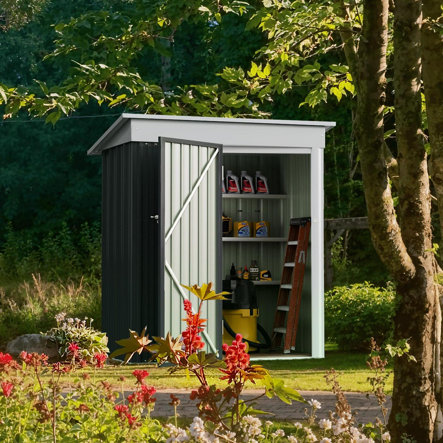 Vineego Metal Outdoor Storage Shed with Door & Lock, 5' x 3', Gray - Image 3