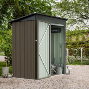 Vineego Metal Outdoor Storage Shed 5FT x 3FT, Steel Utility Tool Shed Storage House with Door & Lock, for Backyard Outdoor Patio,Brown