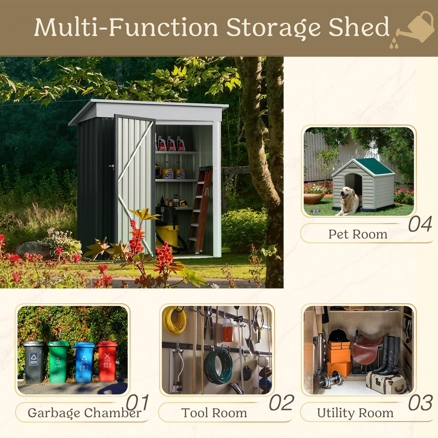 Vineego Metal Outdoor Storage Shed with Door & Lock, 5' x 3', Gray - Image 5