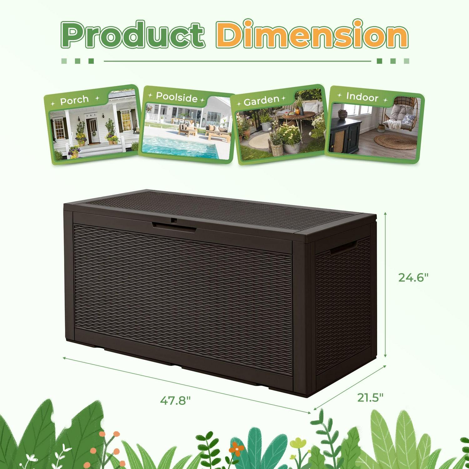 Vineego Outdoor All-Weather 105 Gallon Resin Deck Box, Brown - Image 5