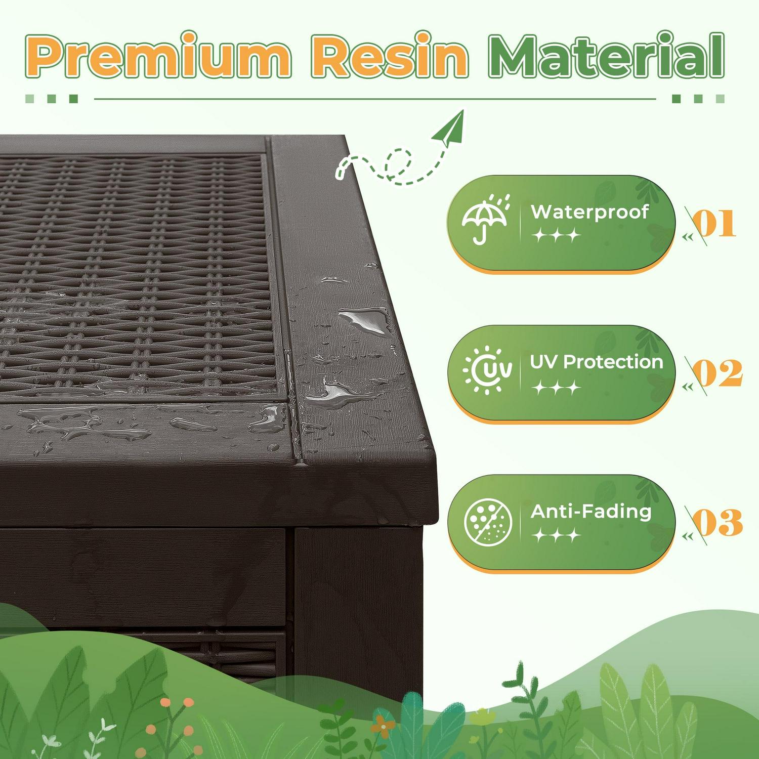 Vineego Outdoor All-Weather 105 Gallon Resin Deck Box, Brown - Image 2