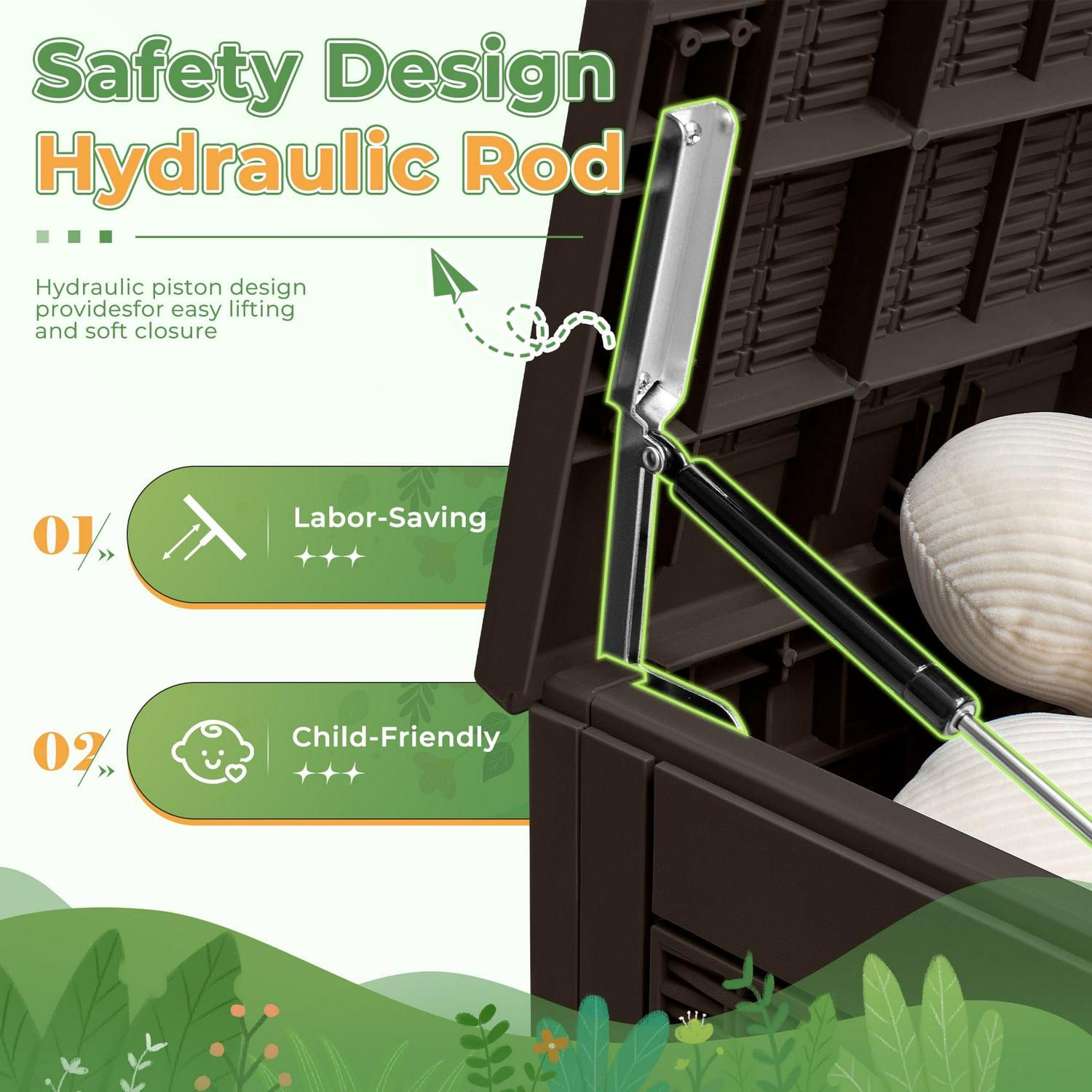 Vineego Outdoor All-Weather 105 Gallon Resin Deck Box, Brown - Image 3