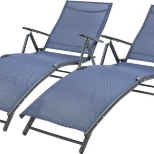 Vineego Patio Lounge Chair Outdoor Adjustable Chaise Lounge Folding Recliners Set of 2, Blue