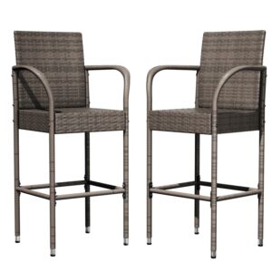 Vineego Wicker Outdoor Barstools - Set of 2, Brown