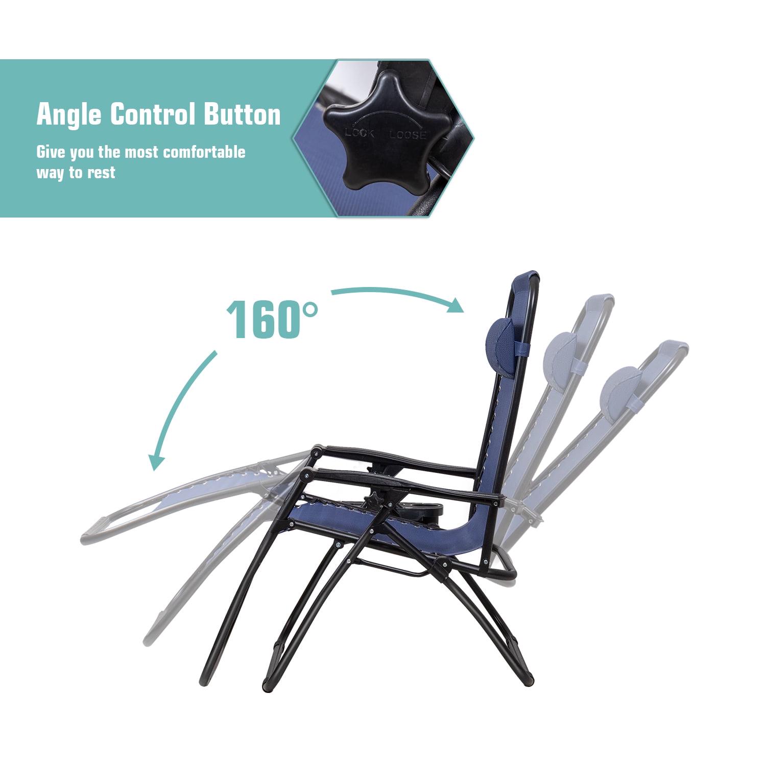 Vineego Zero Gravity Chair Set of 2 Camp Reclining Lounge Chairs Outdoor Lounge Patio Chair with Adjustable Pillow 2 Pack (Blue) - Image 7