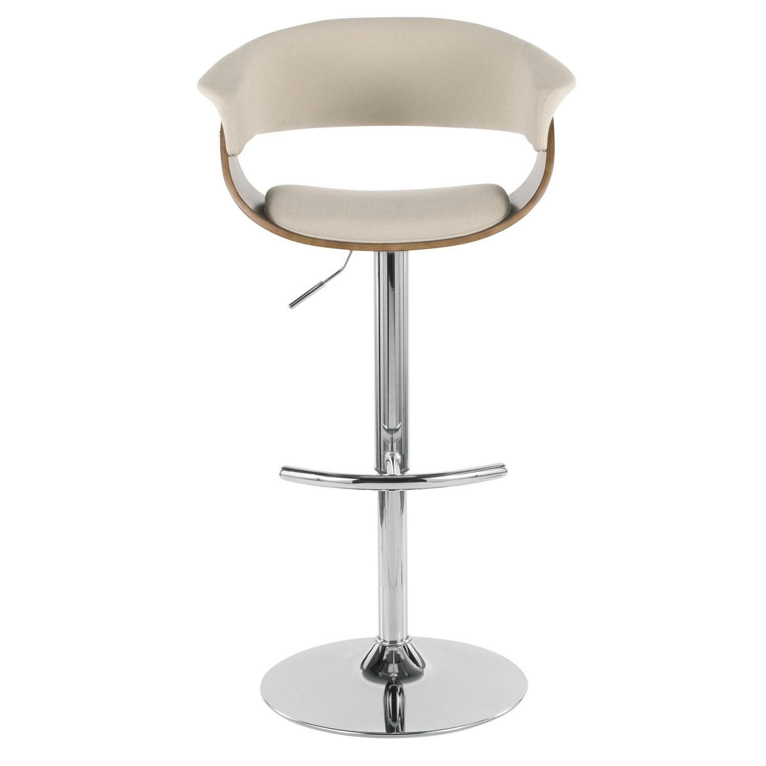 Vintage Mod Mid-Century Modern Adjustable Barstool with Swivel in Walnut and Cream Fabric by LumiSource - Image 6