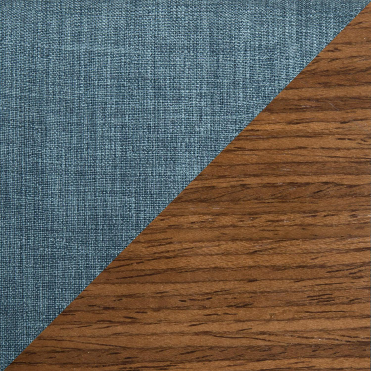 Vintage Mod Mid-Century Modern Adjustable Barstool with Swivel in Walnut and Blue Fabric by LumiSource - Image 7