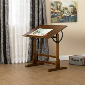 Studio Designs Vintage Drafting Drawing Table with Adjustable 36" Wide Top, Rustic Oak