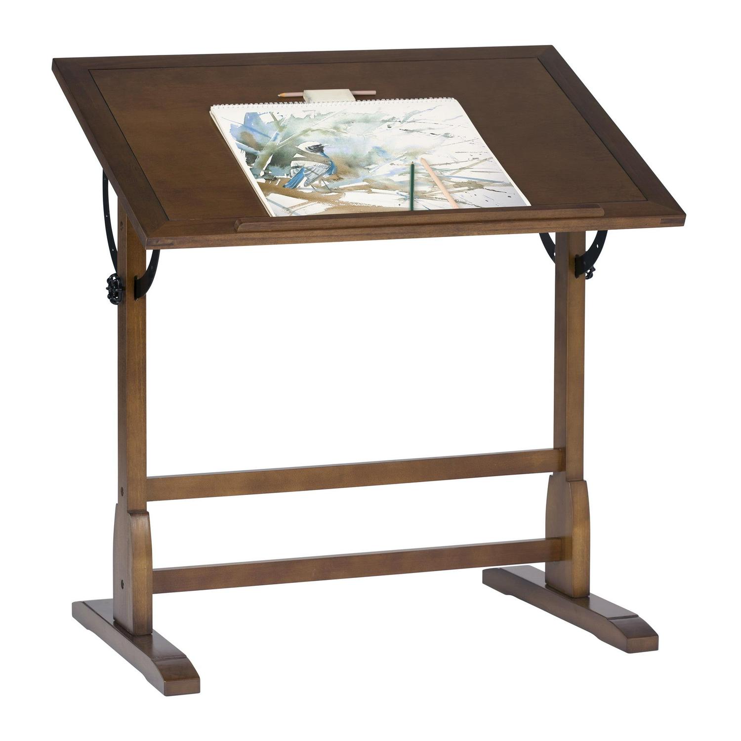 Studio Designs Vintage Drafting Drawing Table with Adjustable 36" Wide Top, Rustic Oak - Image 7