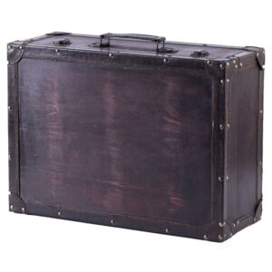 Vintiquewise Vintage-Style Decorative Wooden Display Suitcase Box Antique-Inspired Design with Faux Leather Trim Brass Hardware and Classic Trunk Detailing Ideal for Home Décor or Treasure Chest