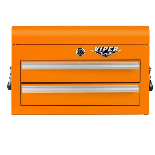 Viper Tool Storage V218MCOR 18-Inch 2-Drawer 18 Gauge Steel Mini Storage Chest W/ Lid Compartment, Orange