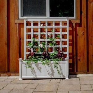 Vita Classic 36" L x 15"W x 48"H Huron Vinyl Planter with Trellis, White, VA68235