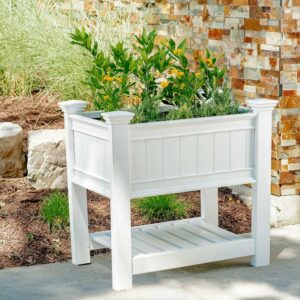 Vita Classic 38 in L x 24 in W x 36 in H Vinyl Cambridge Raised Planter, White, VA68211