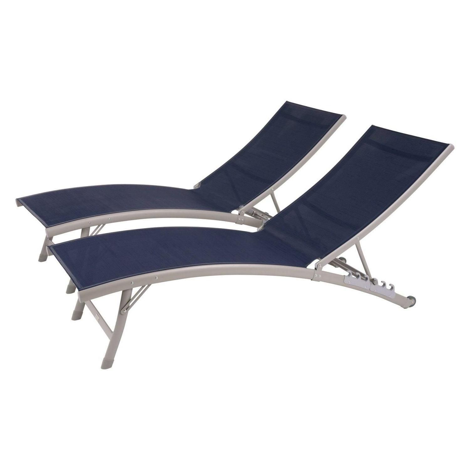 Vivere Clearwater Aluminum Lounger Set Made with Premium Phifertex Outdoor Fabric (265 lb Capacity) Navy - Image 2