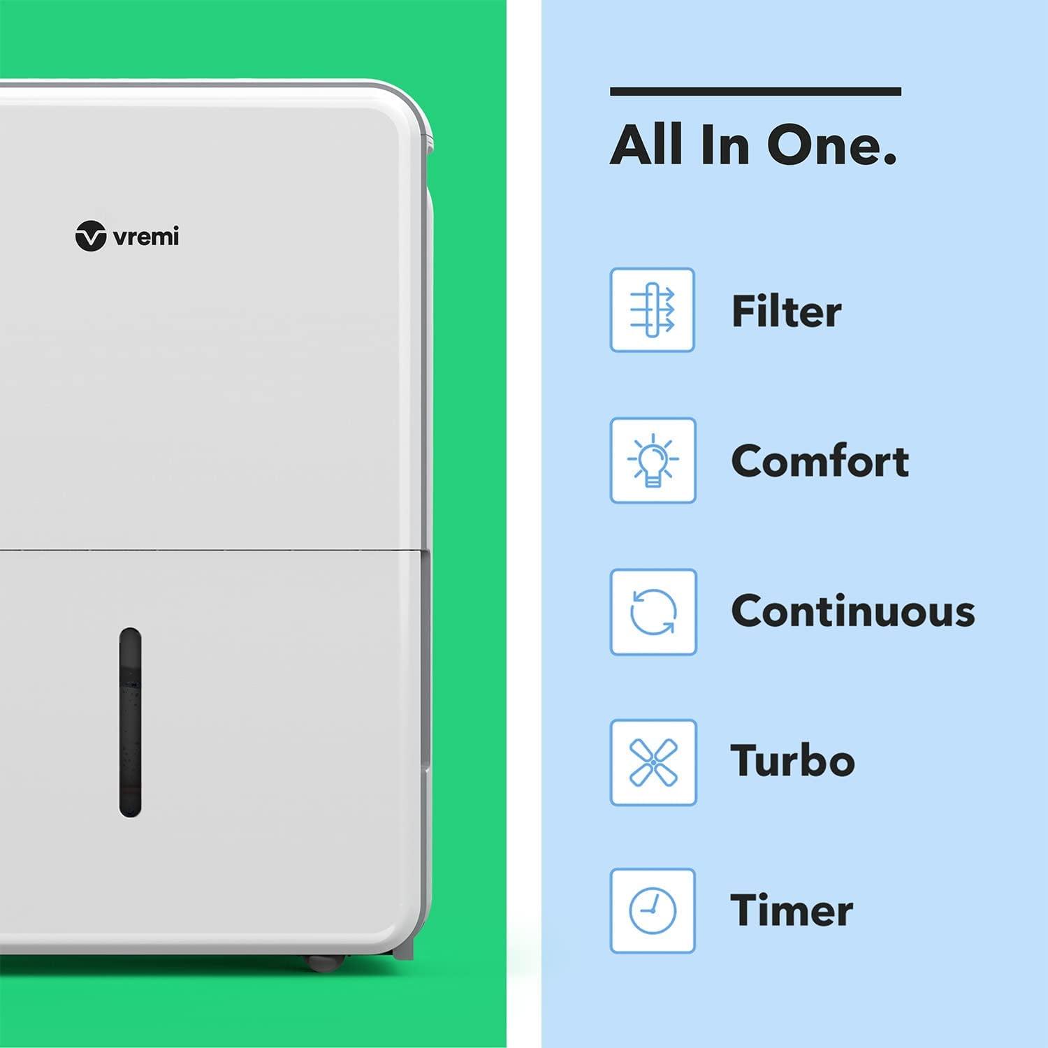 Vremi 22 Pint 1,500 Sq. Ft. Dehumidifier Energy Star Rated for Medium Spaces and Basements - Image 6