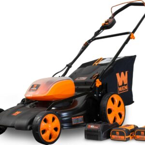 WEN 40V Max Lithium Ion 19-Inch Cordless 3-in-1 Lawn Mower with Two Batteries, 16-Gallon Bag and Charger