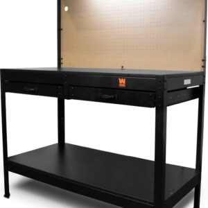 WEN 48 inch Steel Workbench with Power Outlets and Light, 200lb Capacity