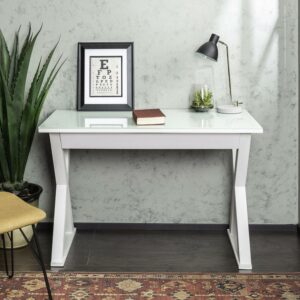 Walker Edison Xtra 48" X-Frame Wood & Steel Metal Computer Desk in White