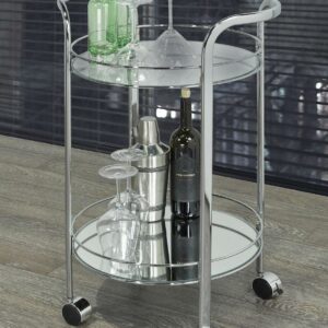 WHI Neema 2-Tier Contemporary Metal/Glass Bar Cart with Sturdy Castors in Chrome