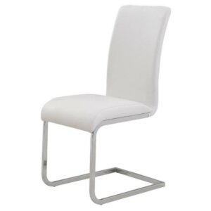 Contemporary Faux Leather and Metal Dining Chair Set of 2 White and Chrome