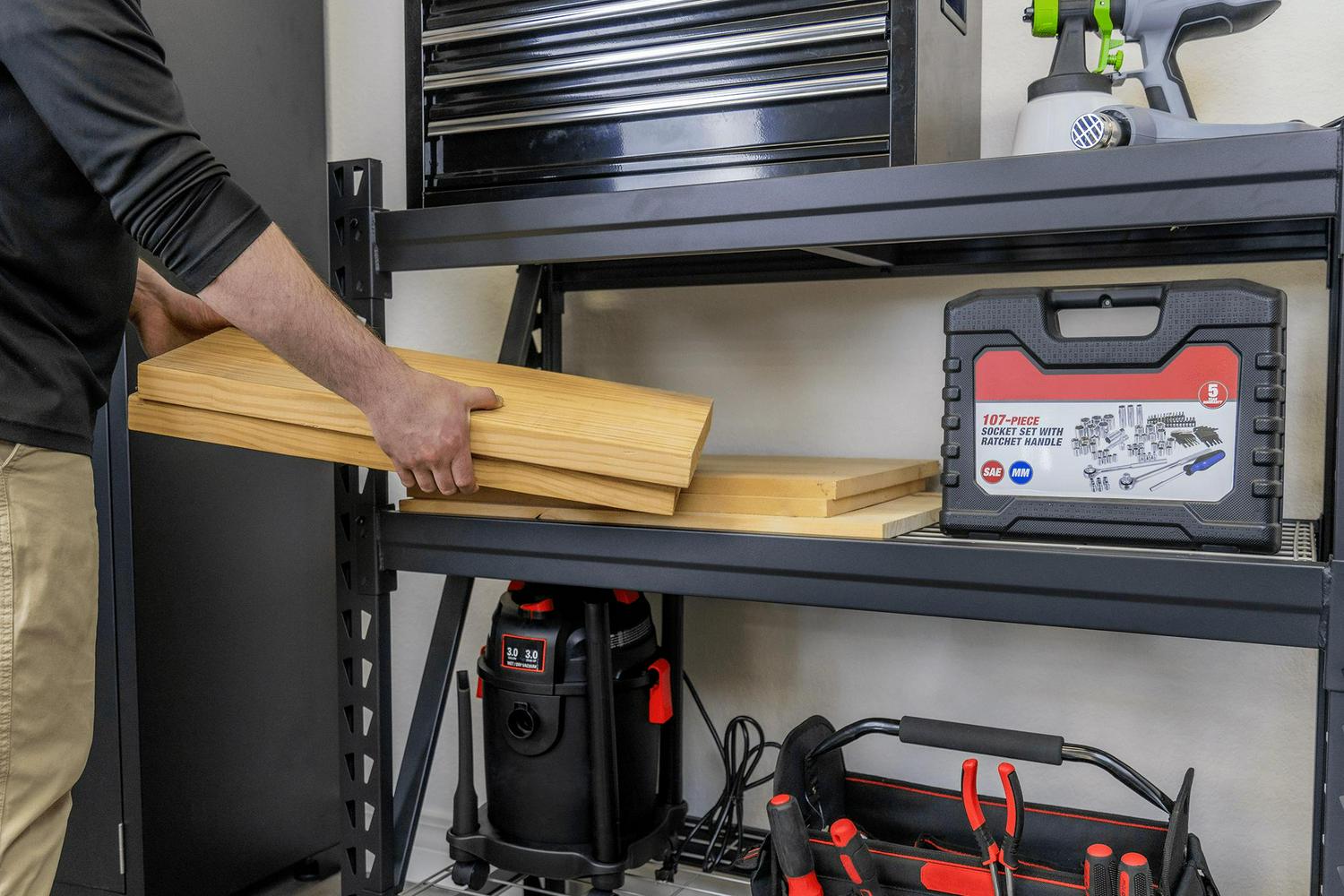 WORKPRO 48" W x 18" D x 48" H 3-Tier Freestanding Shelf, Steel, 4,500lb. Capacity - Image 11