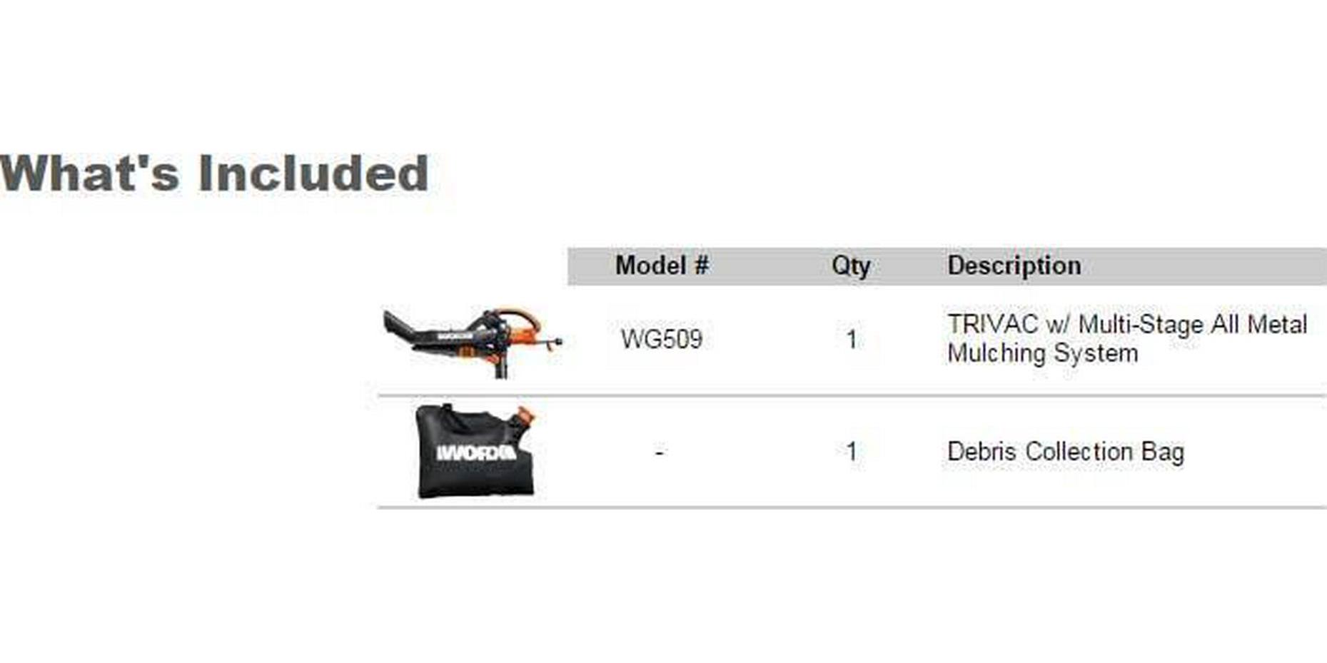 WORX WG505 TRIVAC 12 Amp 3-In-1 Electric Blower/Mulcher/Vacuum - Image 8