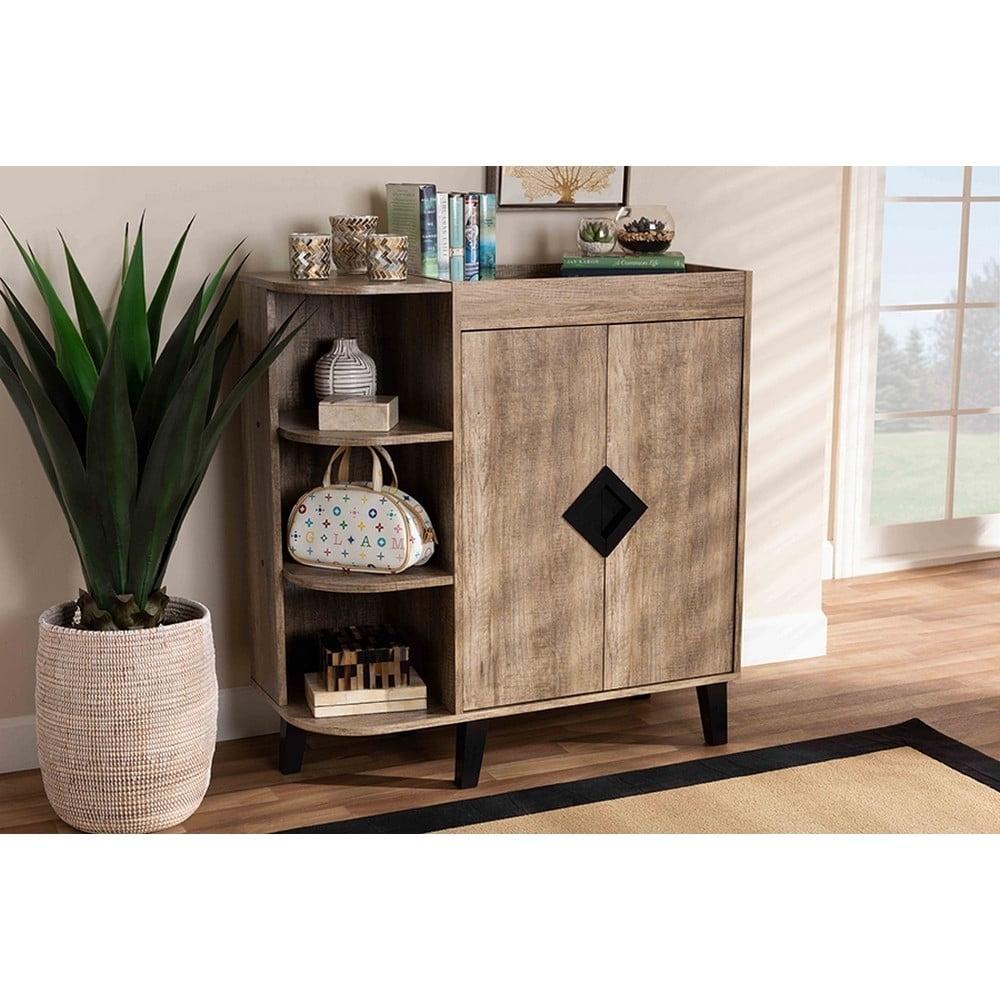 Wales Modern and Contemporary Rustic Oak Finished Wood 2-Door Shoe Storage Cabinet with Open Shelves - Image 5