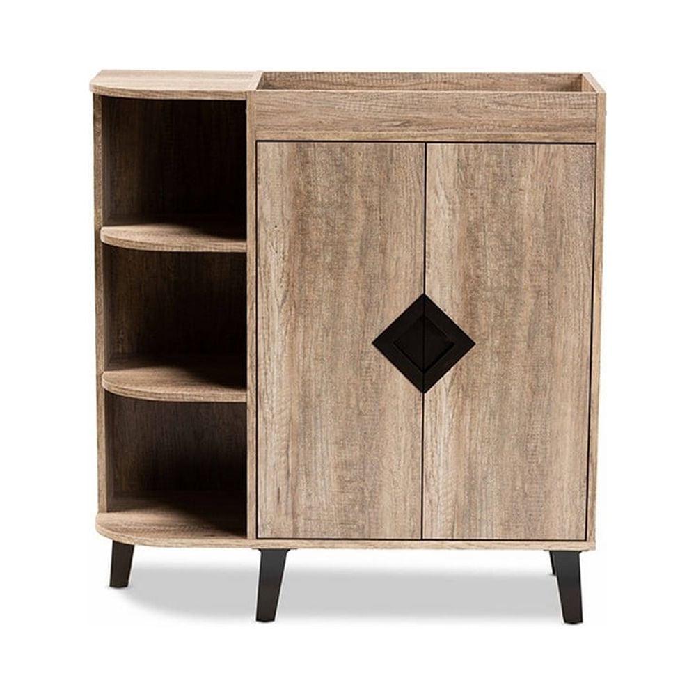 Wales Modern and Contemporary Rustic Oak Finished Wood 2-Door Shoe Storage Cabinet with Open Shelves - Image 3
