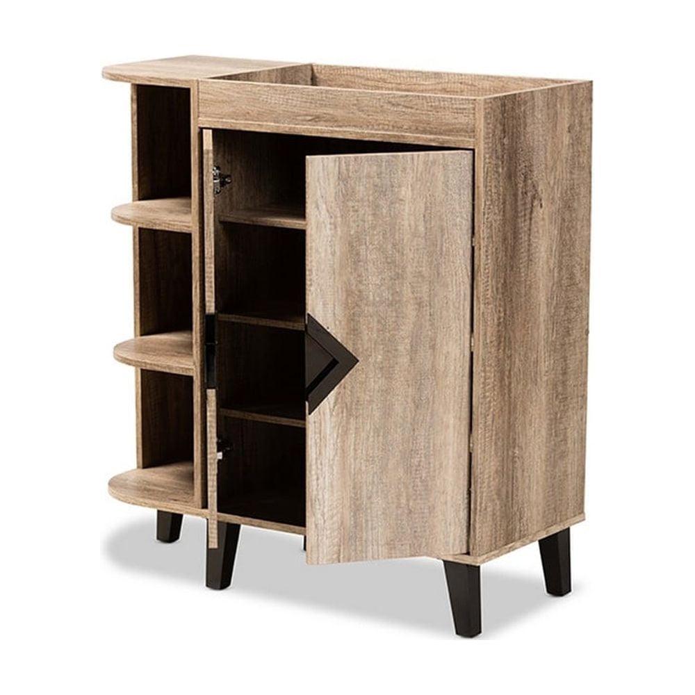 Wales Modern and Contemporary Rustic Oak Finished Wood 2-Door Shoe Storage Cabinet with Open Shelves - Image 2