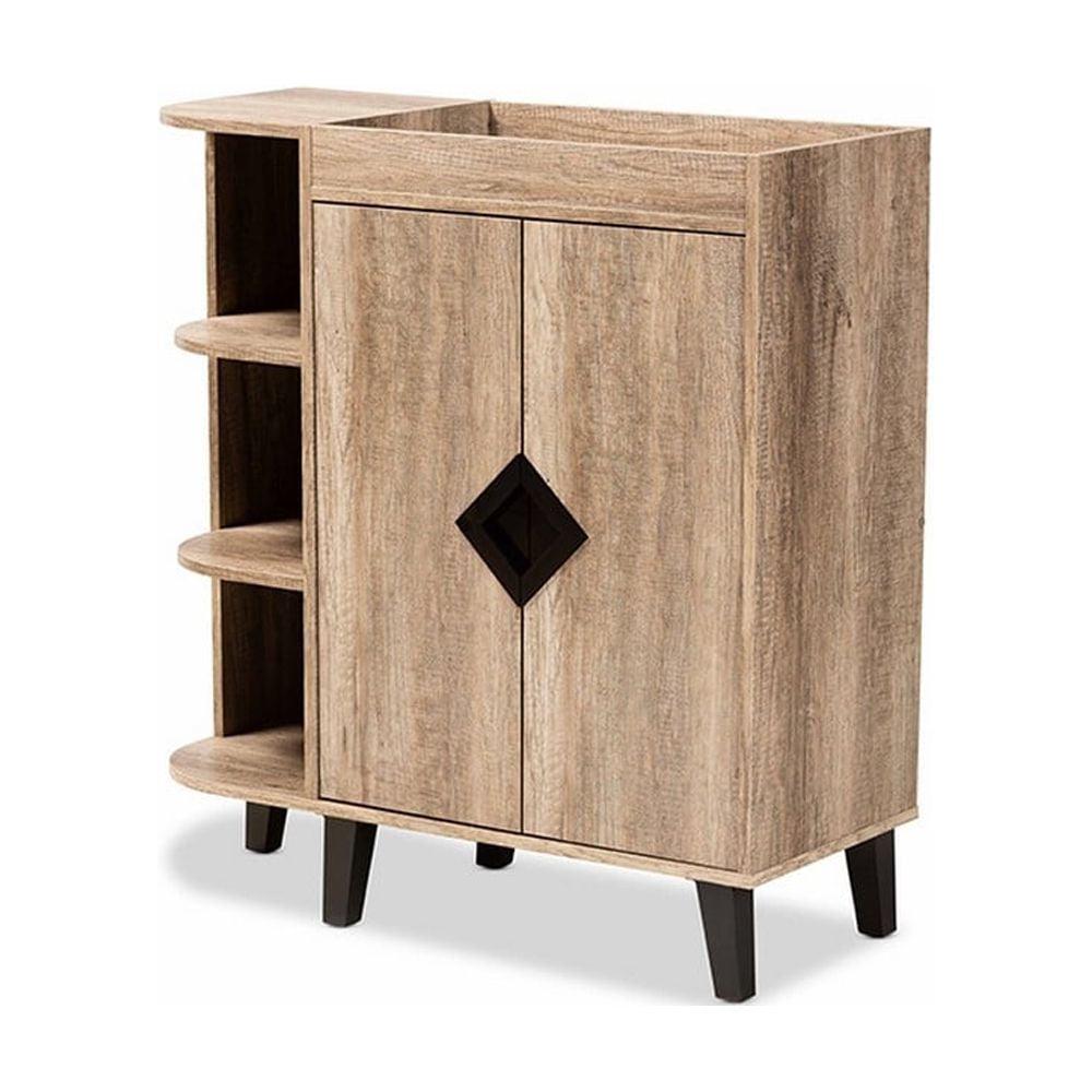 Wales Modern and Contemporary Rustic Oak Finished Wood 2-Door Shoe Storage Cabinet with Open Shelves
