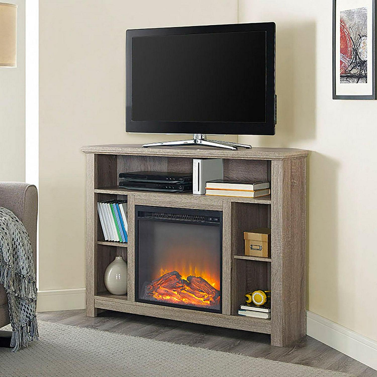 Walker Edison W44FPHBCBL 44 in. Wood Corner Highboy Fireplace TV Stand - Black - Image 2